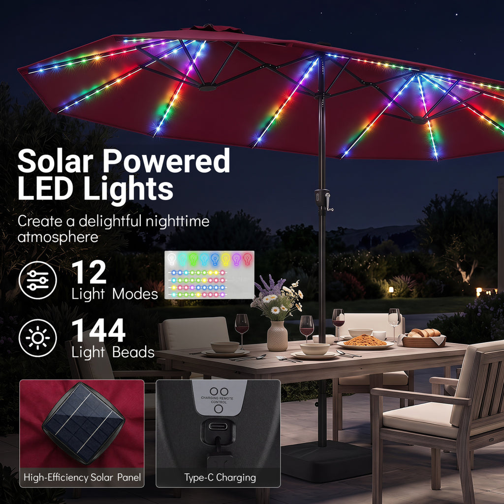 15.5FT Extra-Large Patio Umbrella with Base 12 Reinforced Ribs