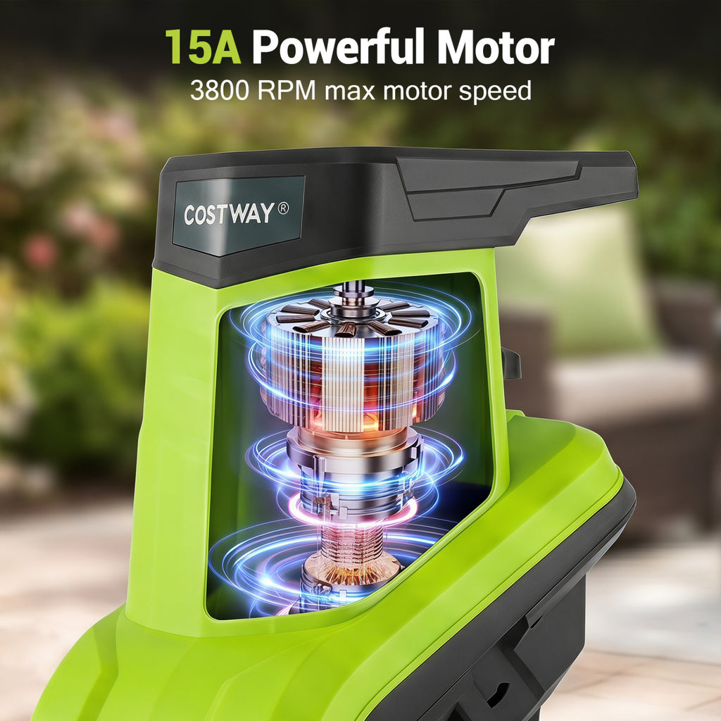 15-Amp Electric Wood Chipper Shredder Mulcher with 1.8 Inch Max