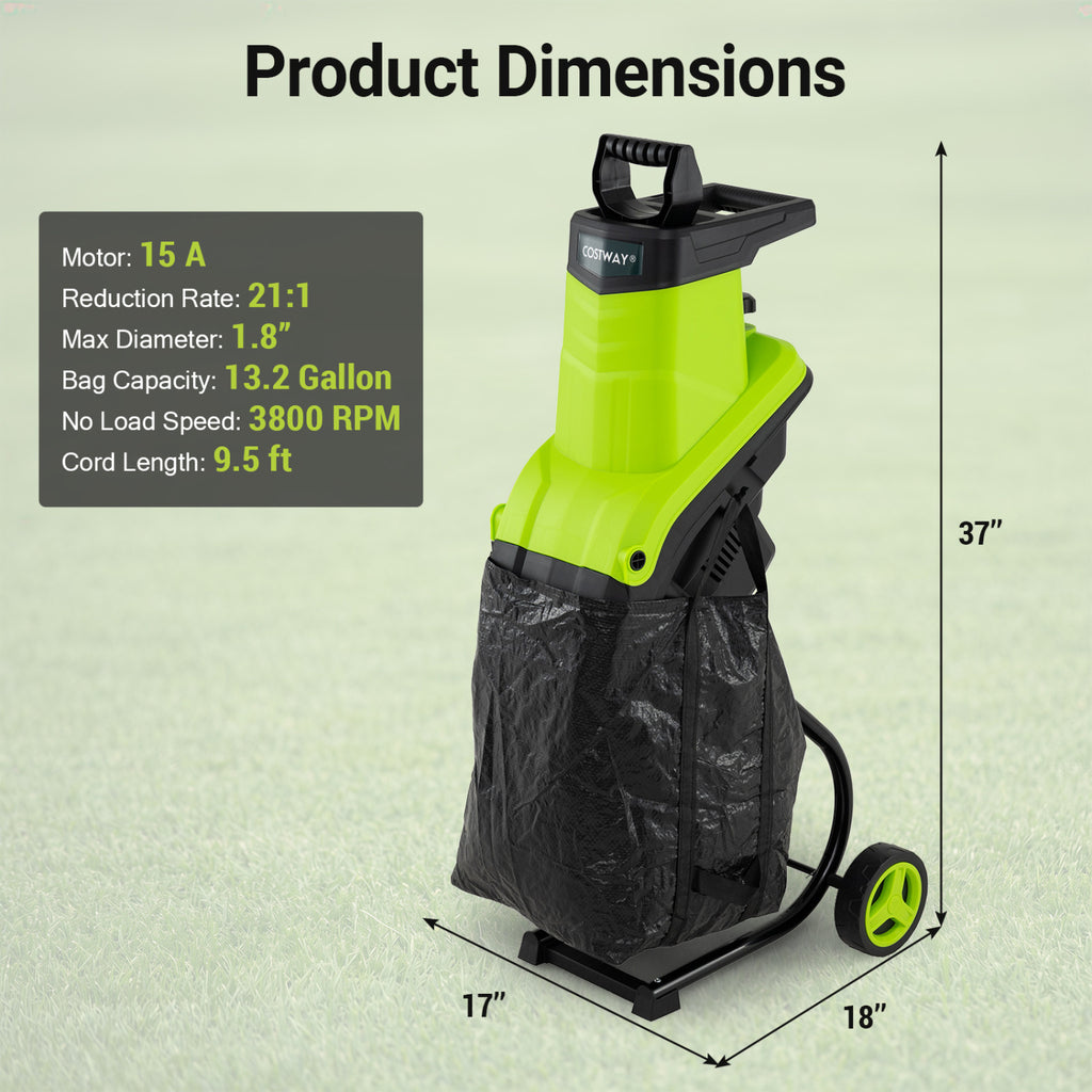 15-Amp Electric Wood Chipper Shredder Mulcher with 1.8 Inch Max