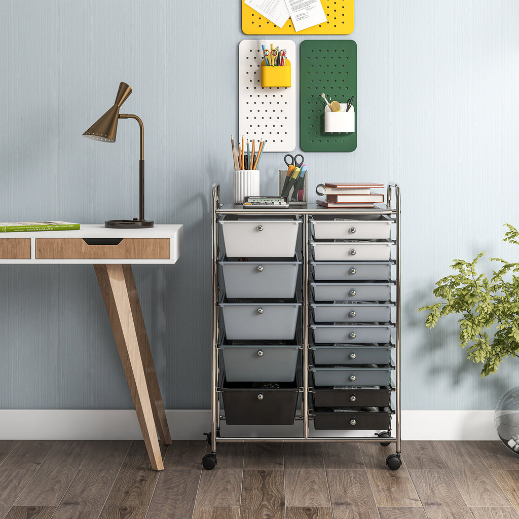 15-Drawer Rolling Storage Cart, Black & Gray