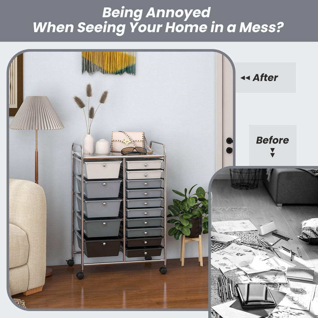 15-Drawer Rolling Storage Cart, Black & Gray