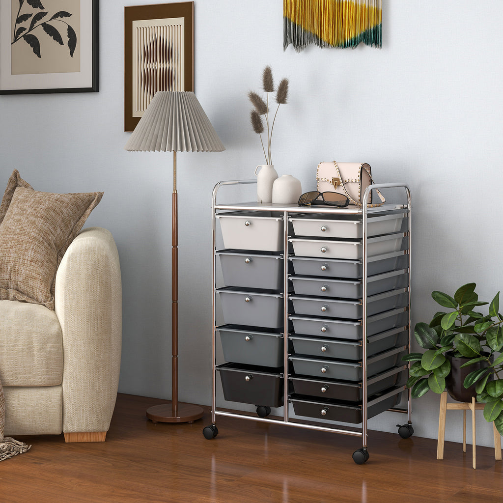 15-Drawer Rolling Storage Cart, Black & Gray