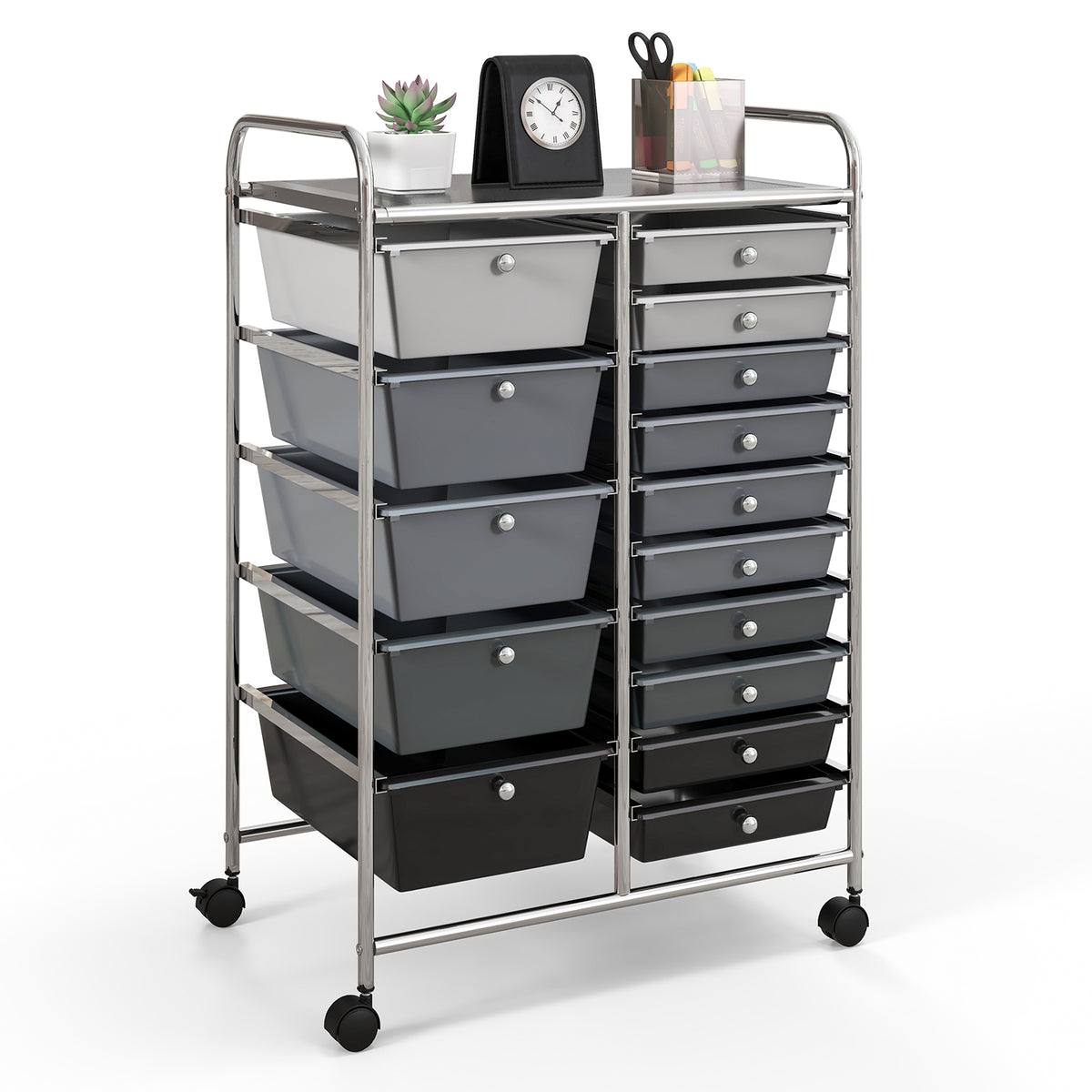 15-Drawer Rolling Storage Cart, Black & Gray