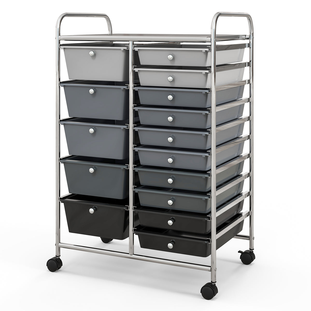 15-Drawer Rolling Storage Cart, Black & Gray