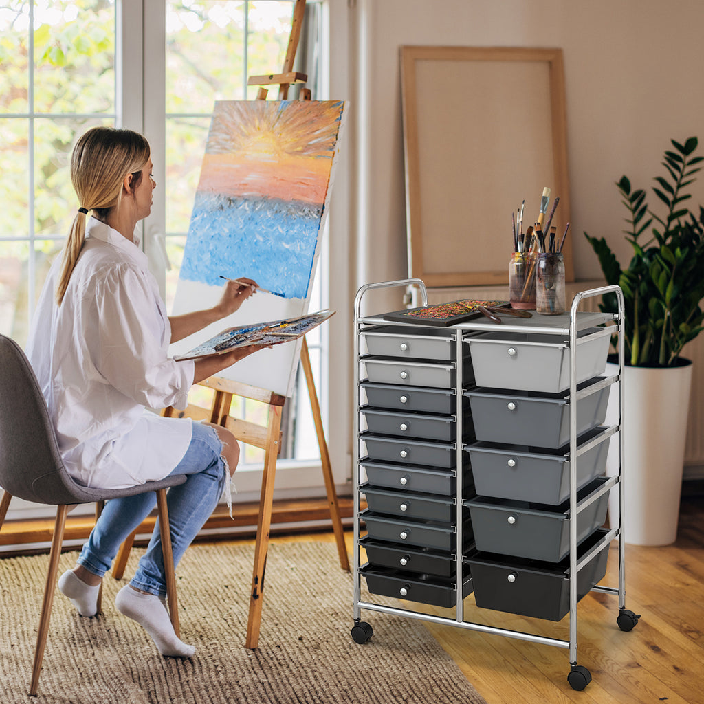 15-Drawer Rolling Storage Cart, Black & Gray