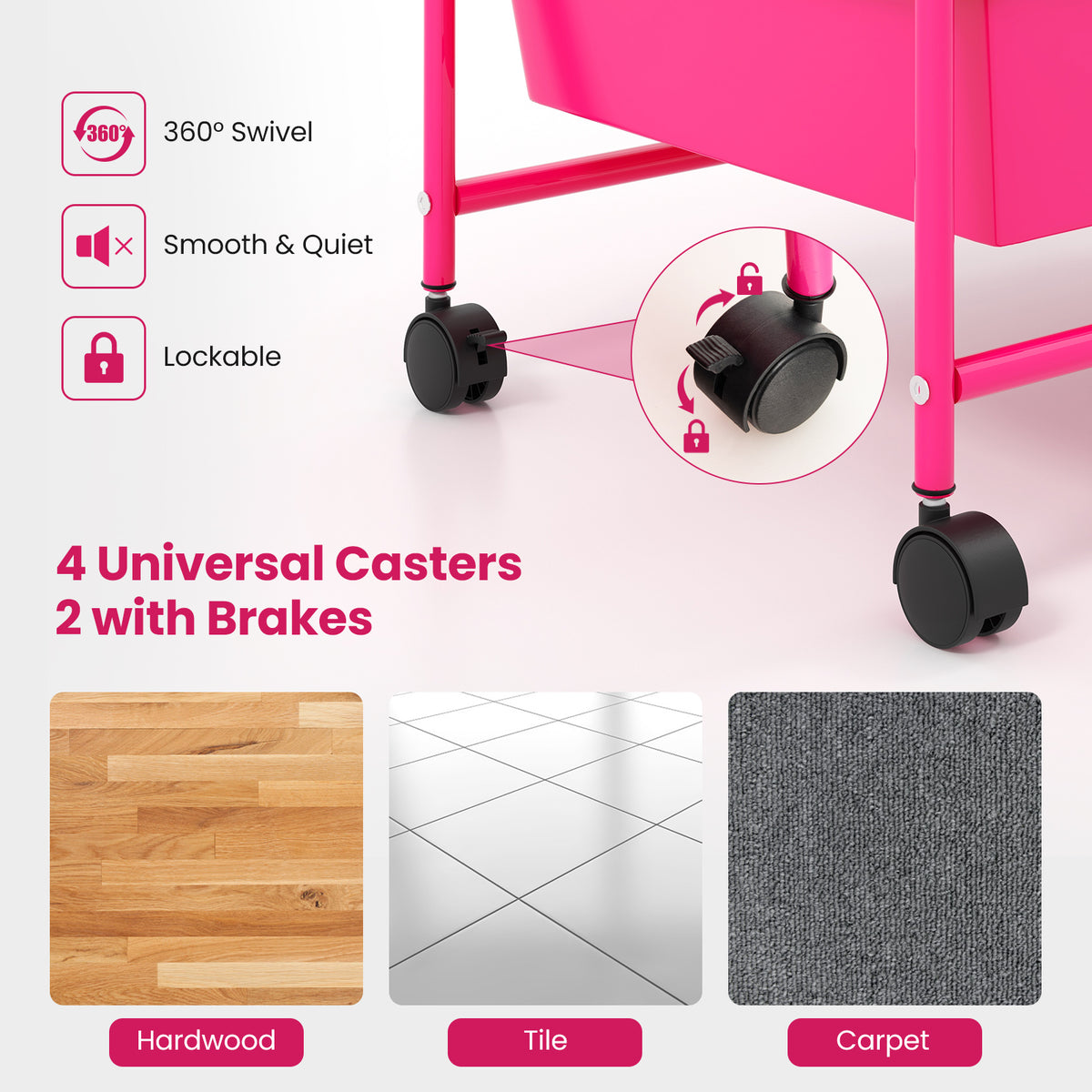 15-Drawer Rolling Utility Cart Storage - Pink