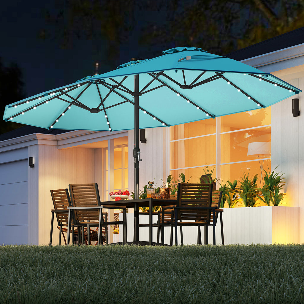 15 Feet Double-Sided Patio Umbrella with 48 LED Lights