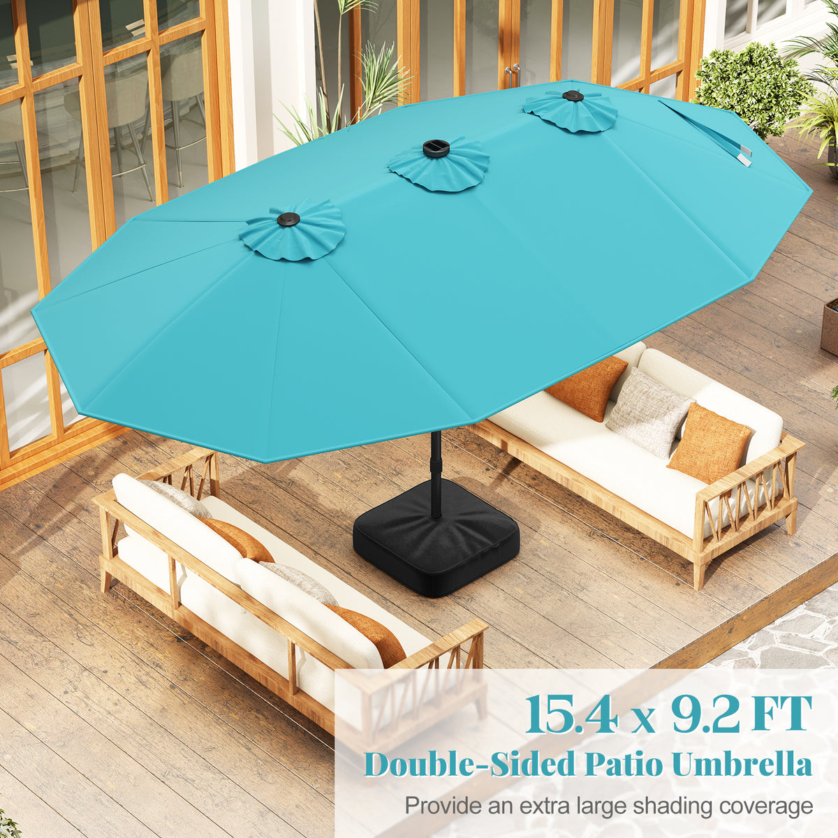 15 Feet Double-Sided Patio Umbrella with 48 LED Lights