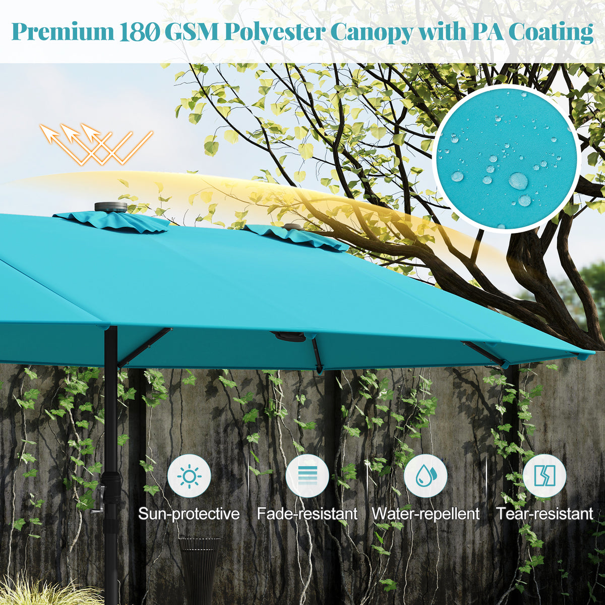 15 Feet Double-Sided Patio Umbrella with 48 LED Lights