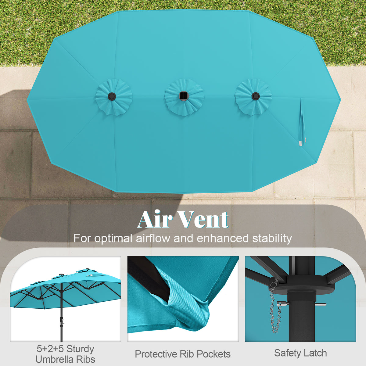 15 Feet Double-Sided Patio Umbrella with 48 LED Lights
