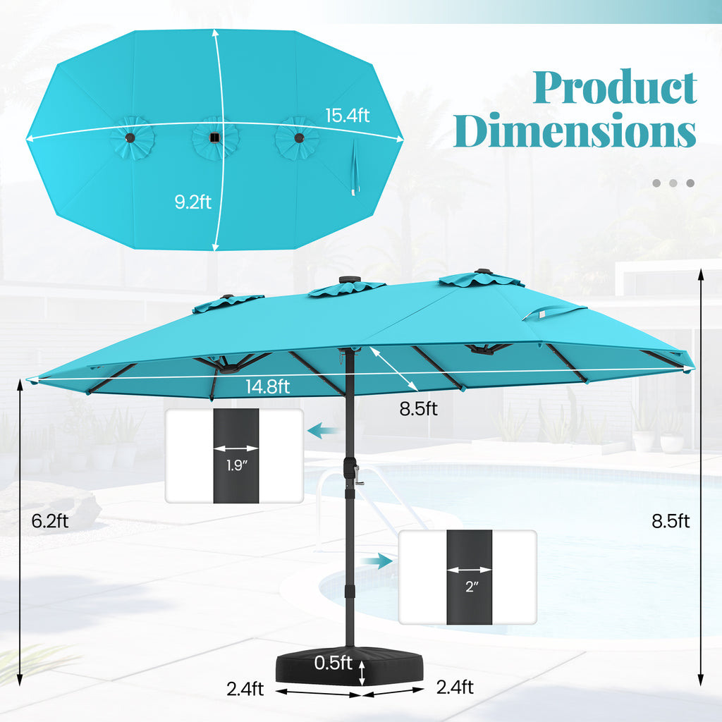 15 Feet Double-Sided Patio Umbrella with 48 LED Lights