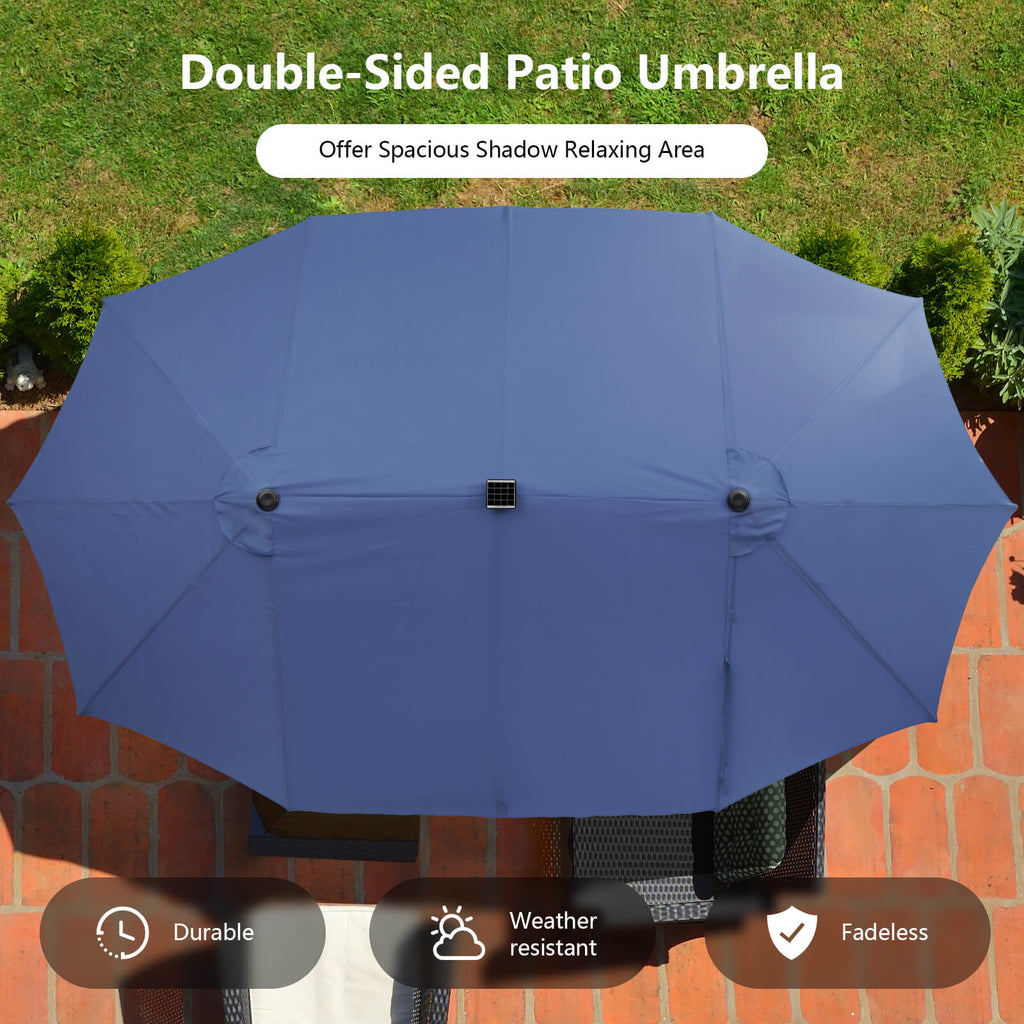 15FT Double-Sided Patio Umbrella with 48 LED Lights - Navy
