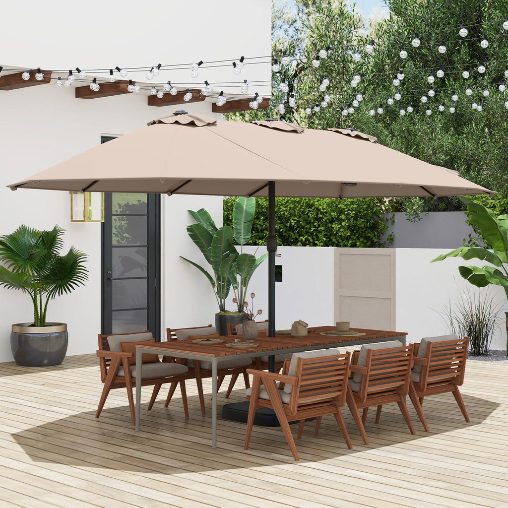 15 Feet Double-Sided Twin Patio Umbrella with Crank and Base