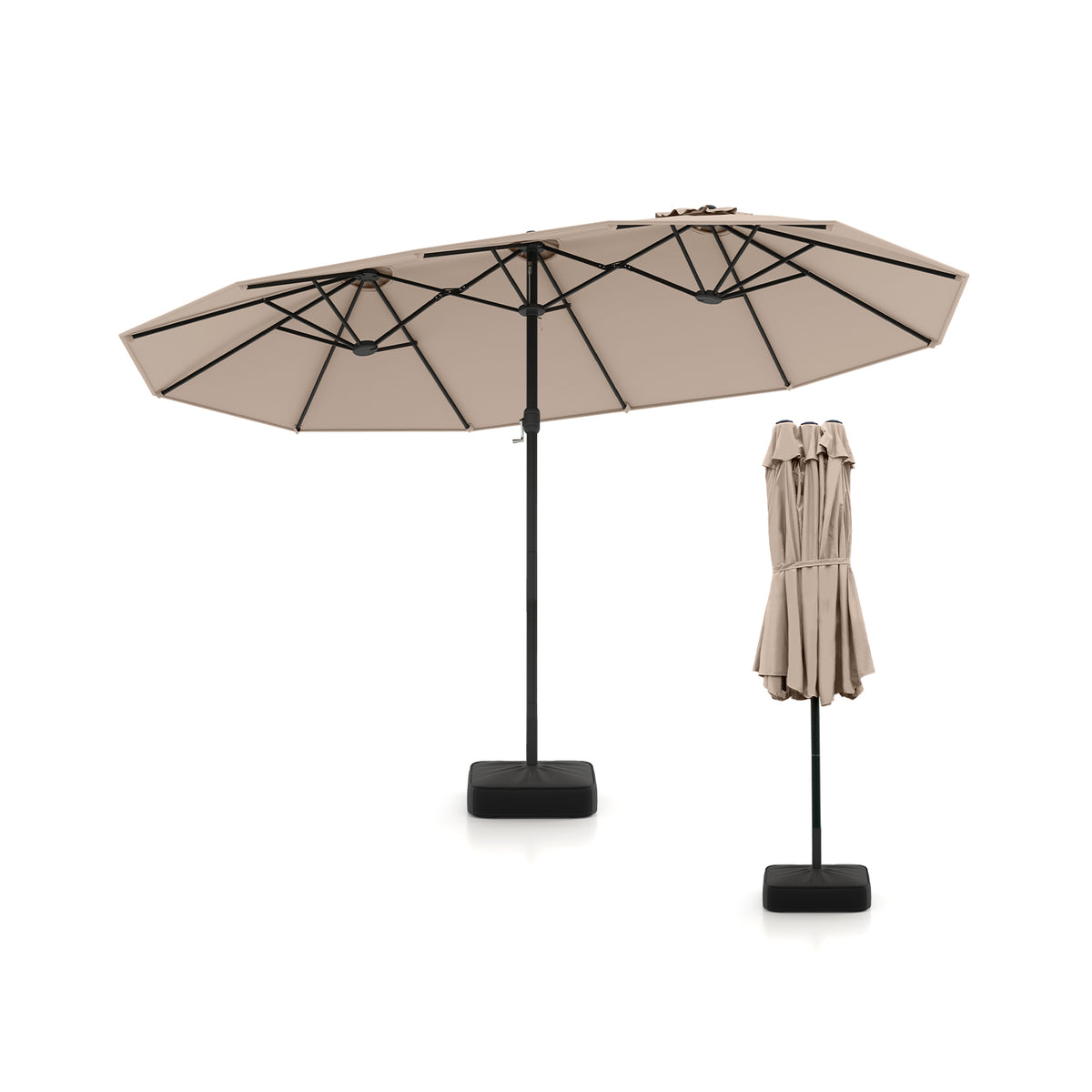 15 Feet Double-Sided Twin Patio Umbrella with Crank and Base