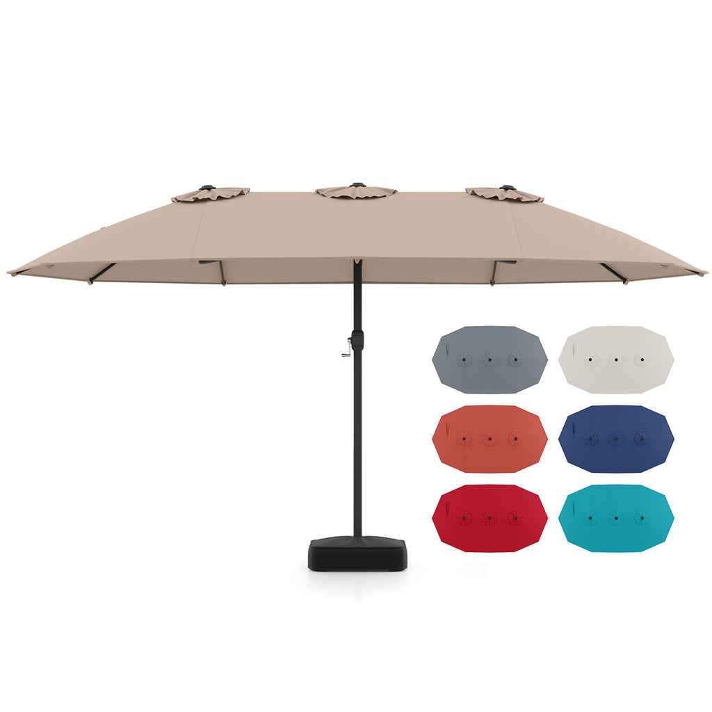 15 Feet Double-Sided Twin Patio Umbrella with Crank and Base