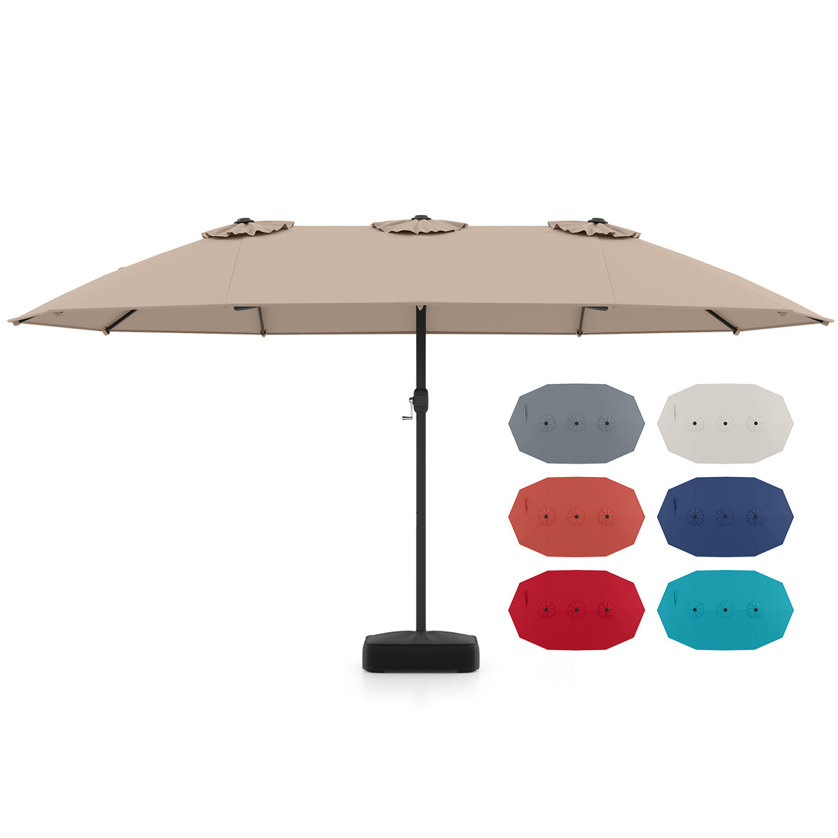 15 Feet Double-Sided Twin Patio Umbrella with Crank and Base