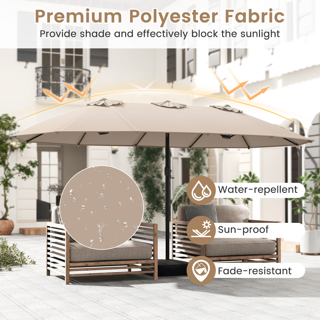 15 Feet Double-Sided Twin Patio Umbrella with Crank and Base
