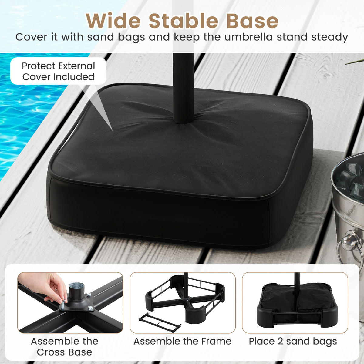 15 Feet Double-Sided Twin Patio Umbrella with Crank and Base