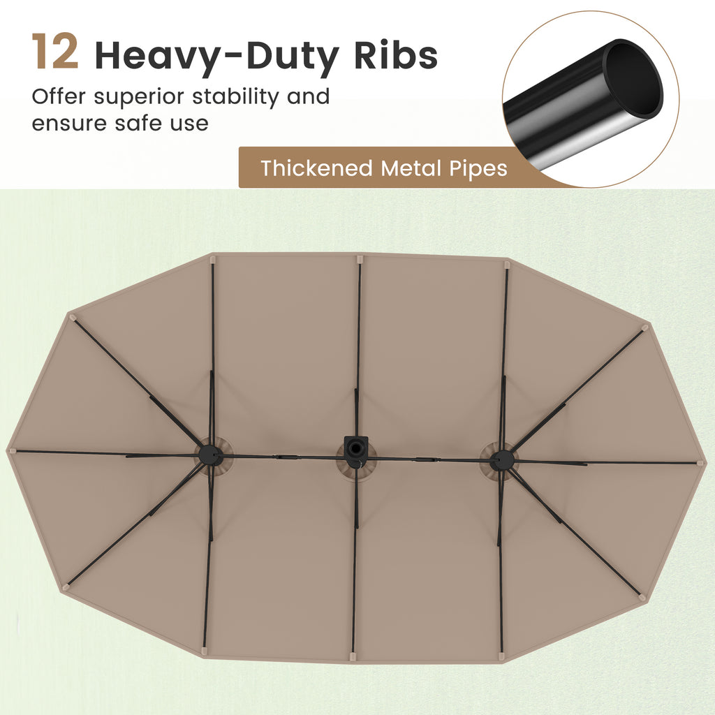 15 Feet Double-Sided Twin Patio Umbrella with Crank and Base