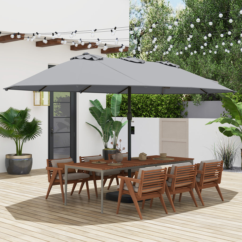 15 Feet Double-Sided Twin Patio Umbrella with Crank and Base