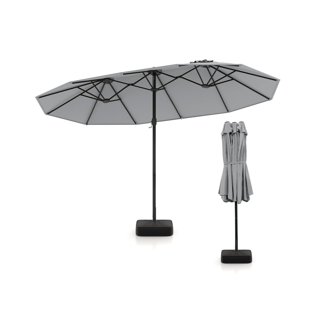 15 Feet Double-Sided Patio Umbrella with 48 LED Lights