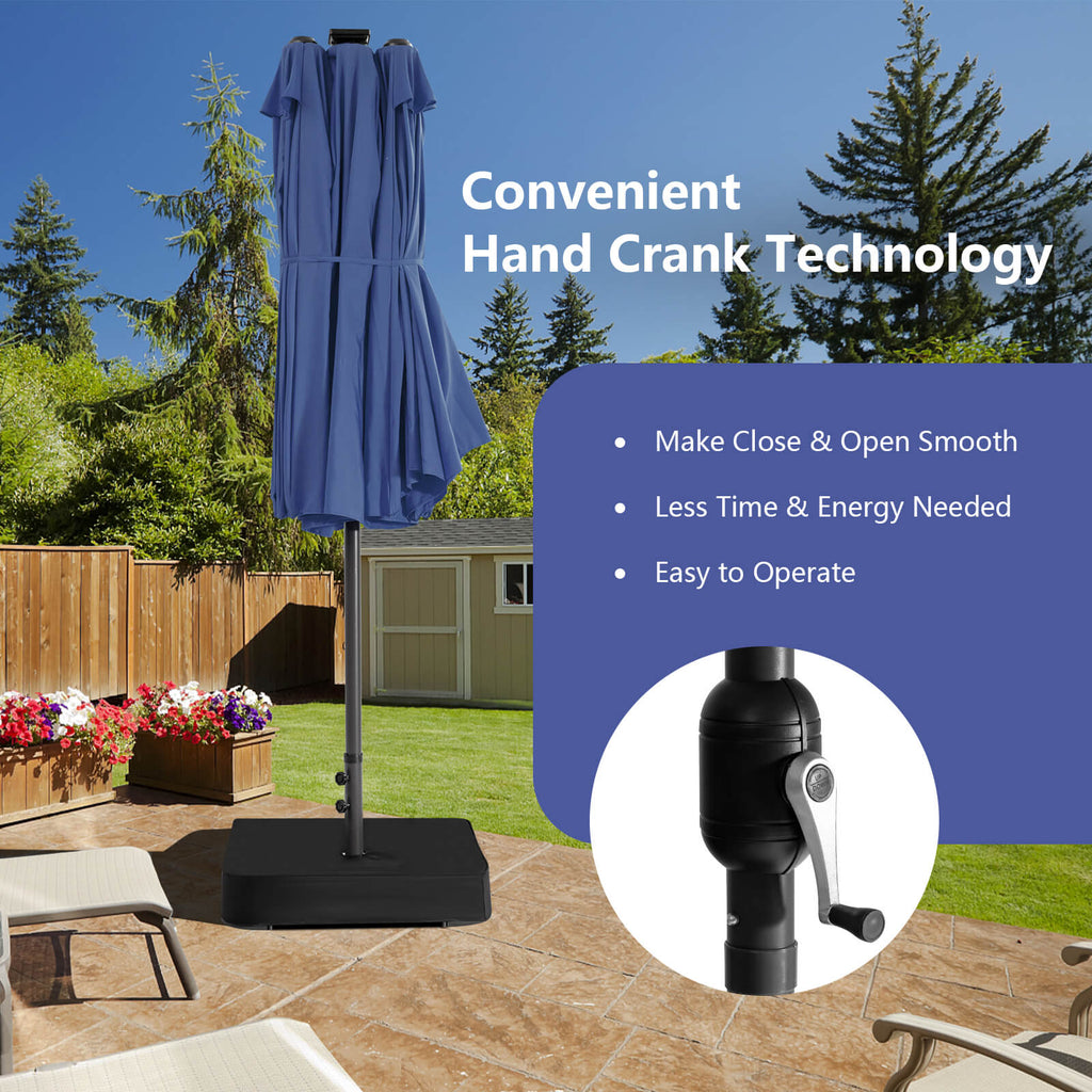 15FT Double-Sided Patio Umbrella with 48 LED Lights - Navy