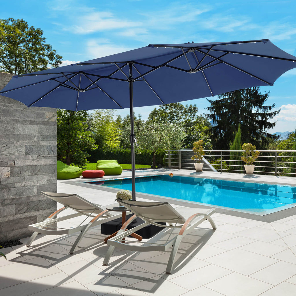 15FT Double-Sided Patio Umbrella with 48 LED Lights - Navy