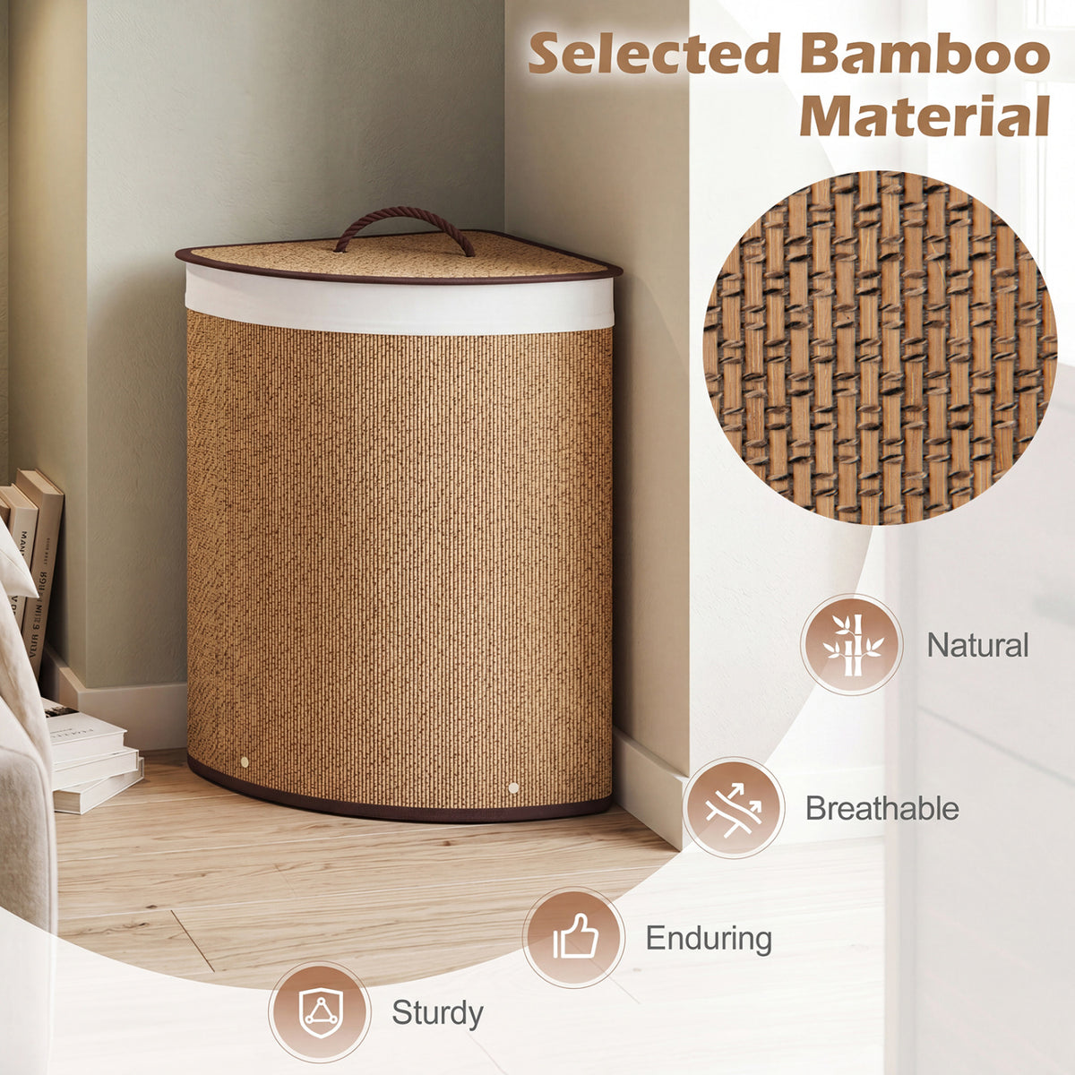 Bamboo Laundry Hamper 15 Gallon - Brown Fanshaped