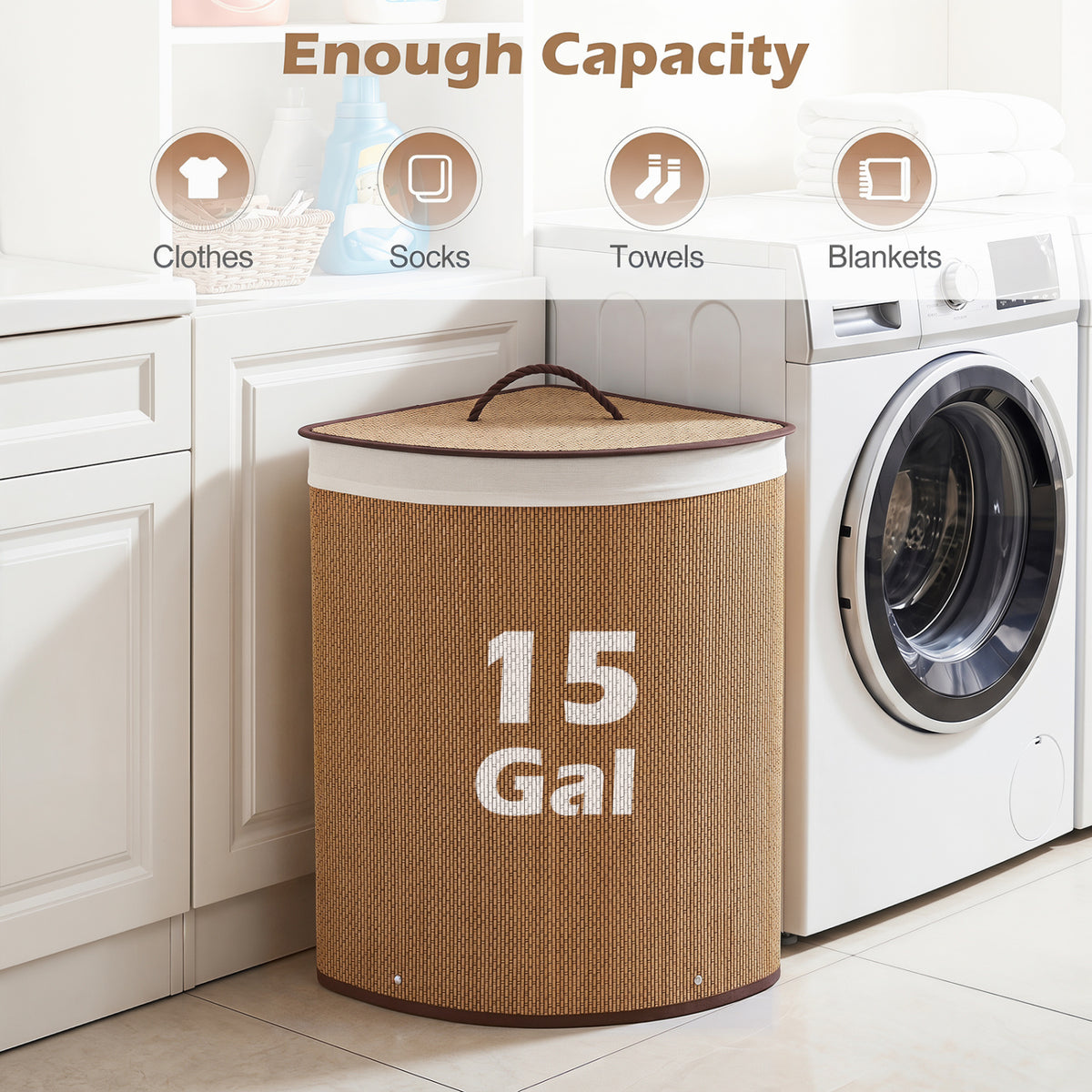 Bamboo Laundry Hamper 15 Gallon - Brown Fanshaped