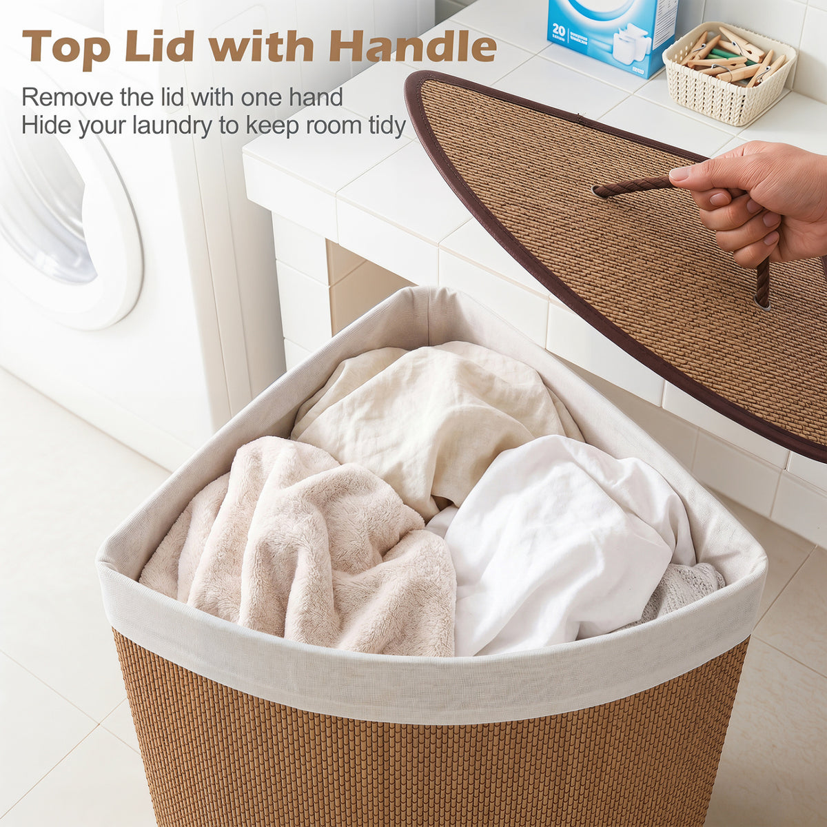 Bamboo Laundry Hamper 15 Gallon - Brown Fanshaped