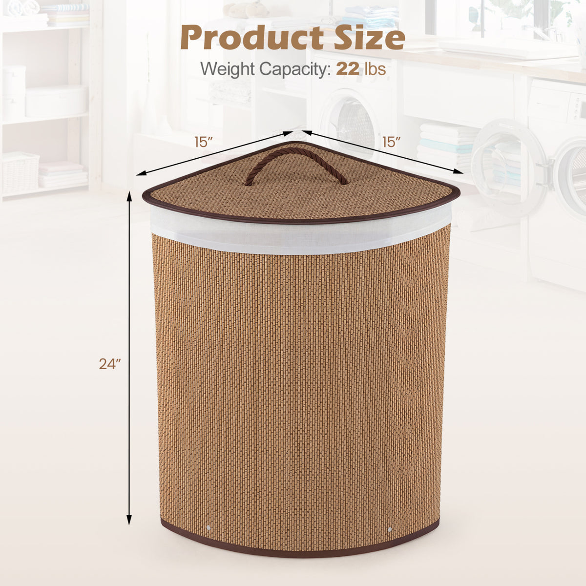 Bamboo Laundry Hamper 15 Gallon - Brown Fanshaped