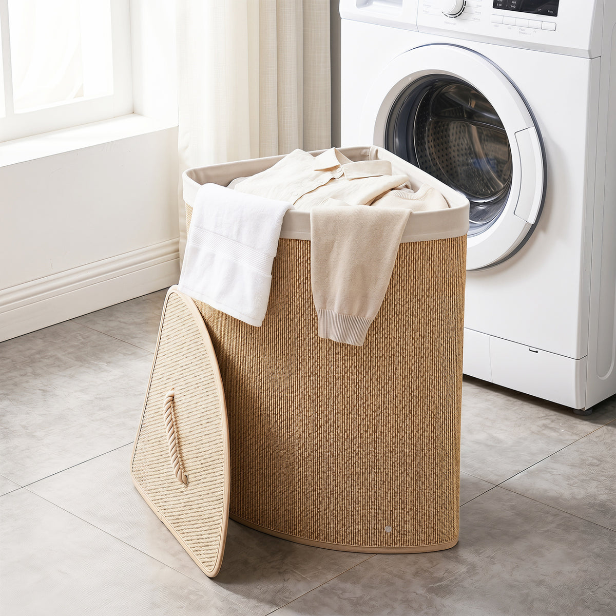 Bamboo Laundry Hamper 15 Gallon Fanshaped Natural