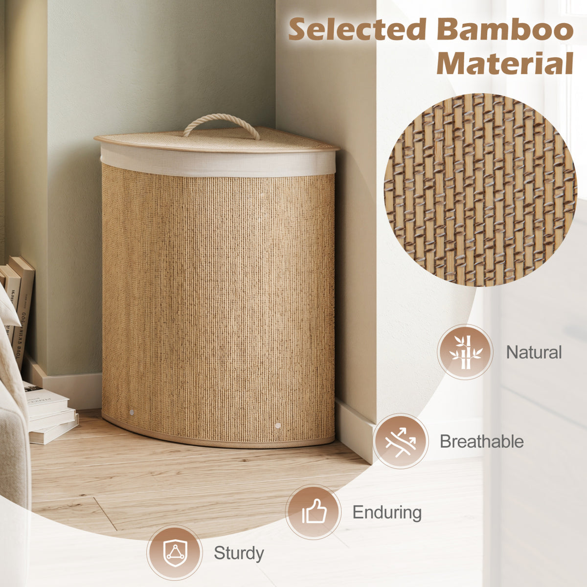Bamboo Laundry Hamper 15 Gallon Fanshaped Natural