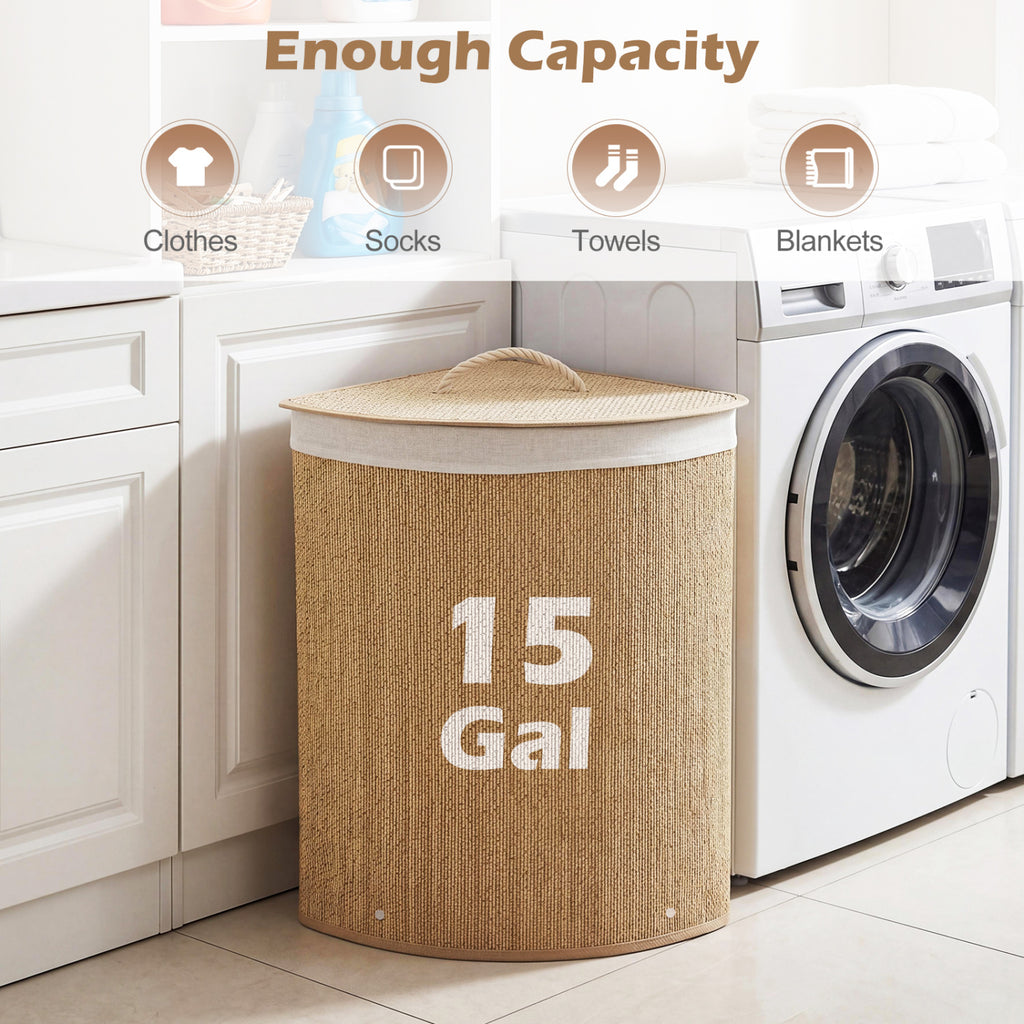 Bamboo Laundry Hamper 15 Gallon Fanshaped Natural