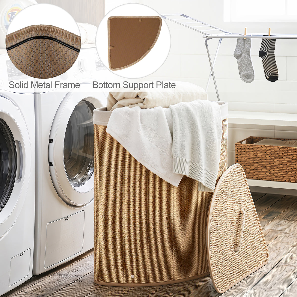 Bamboo Laundry Hamper 15 Gallon Fanshaped Natural