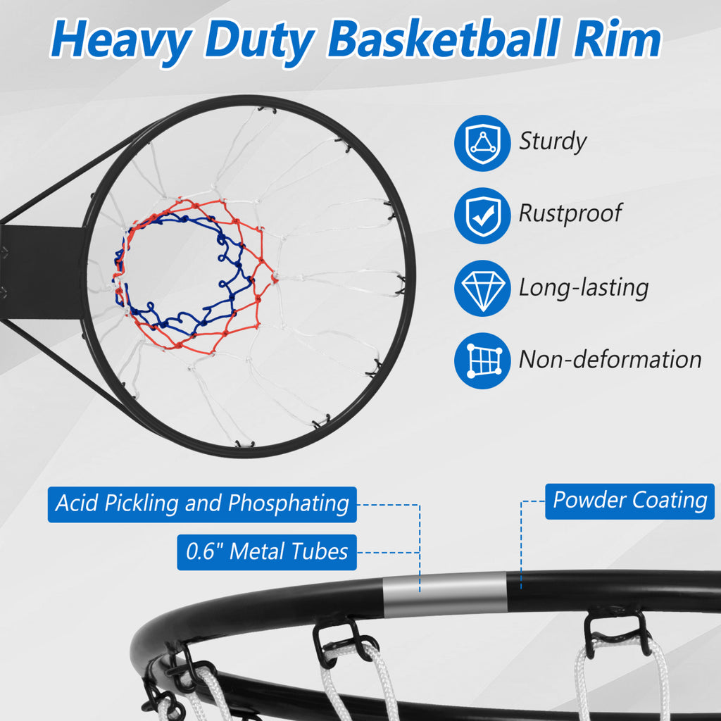 15 Inch Basketball Rim with All Weather Net & Mounting Hardware - Black Variation