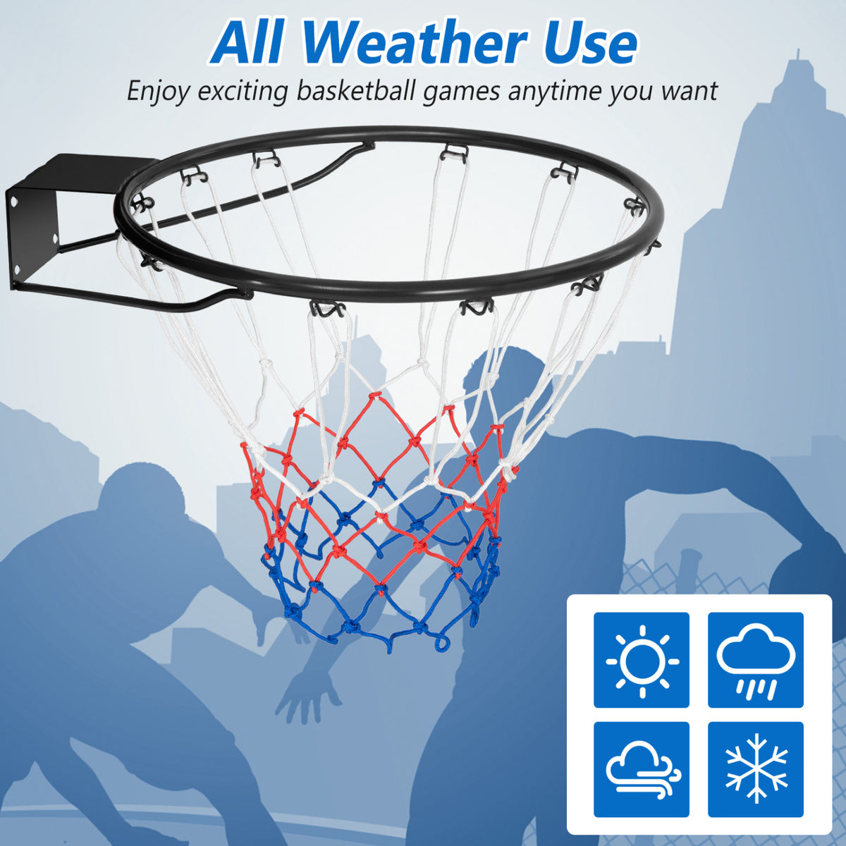 15 Inch Basketball Rim with All Weather Net & Mounting Hardware - Black Variation