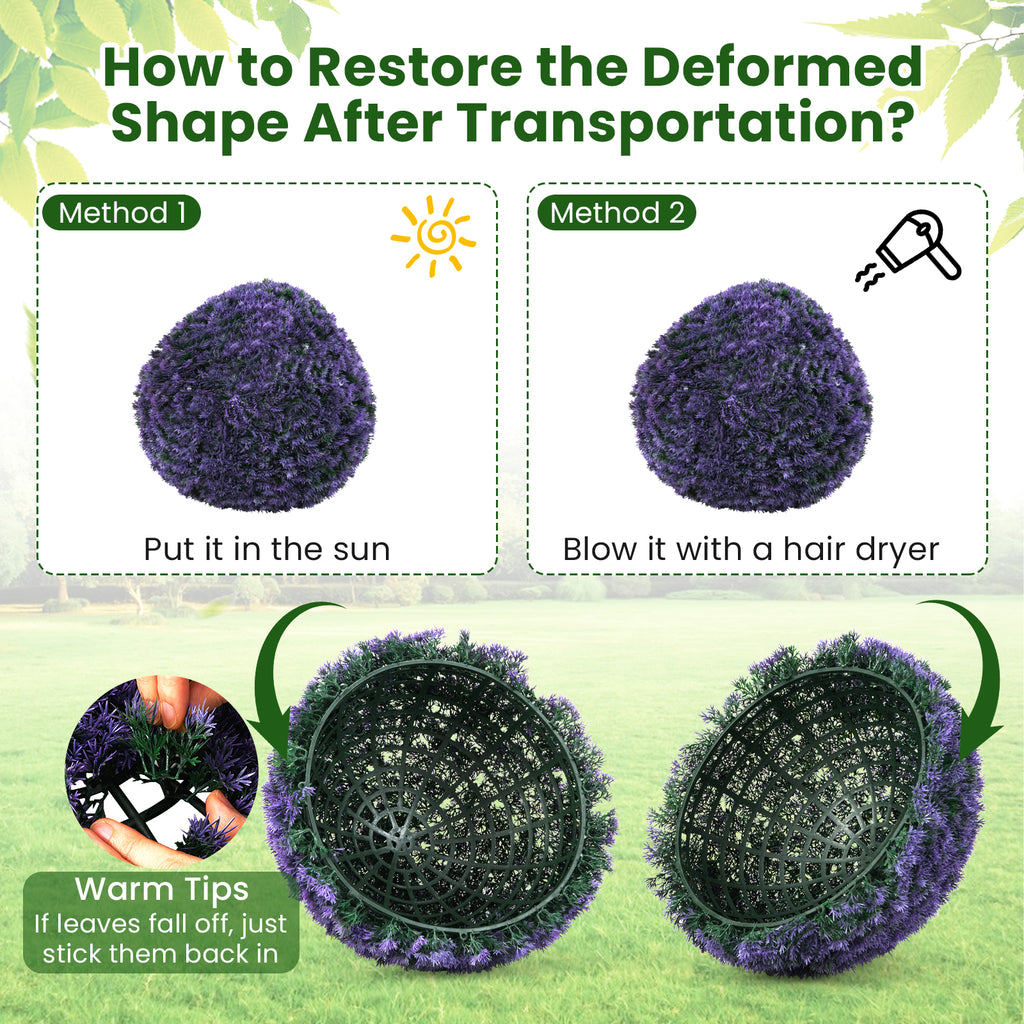Purple 15 Inch Artificial Boxwood Topiary Balls Set of 2 for Indoor Outdoor Decor