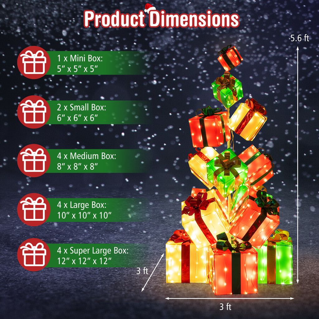 15 PCS Lighted Christmas Gift Boxes with Bowknot & 483 LED Lights for Indoor Outdoor Decor
