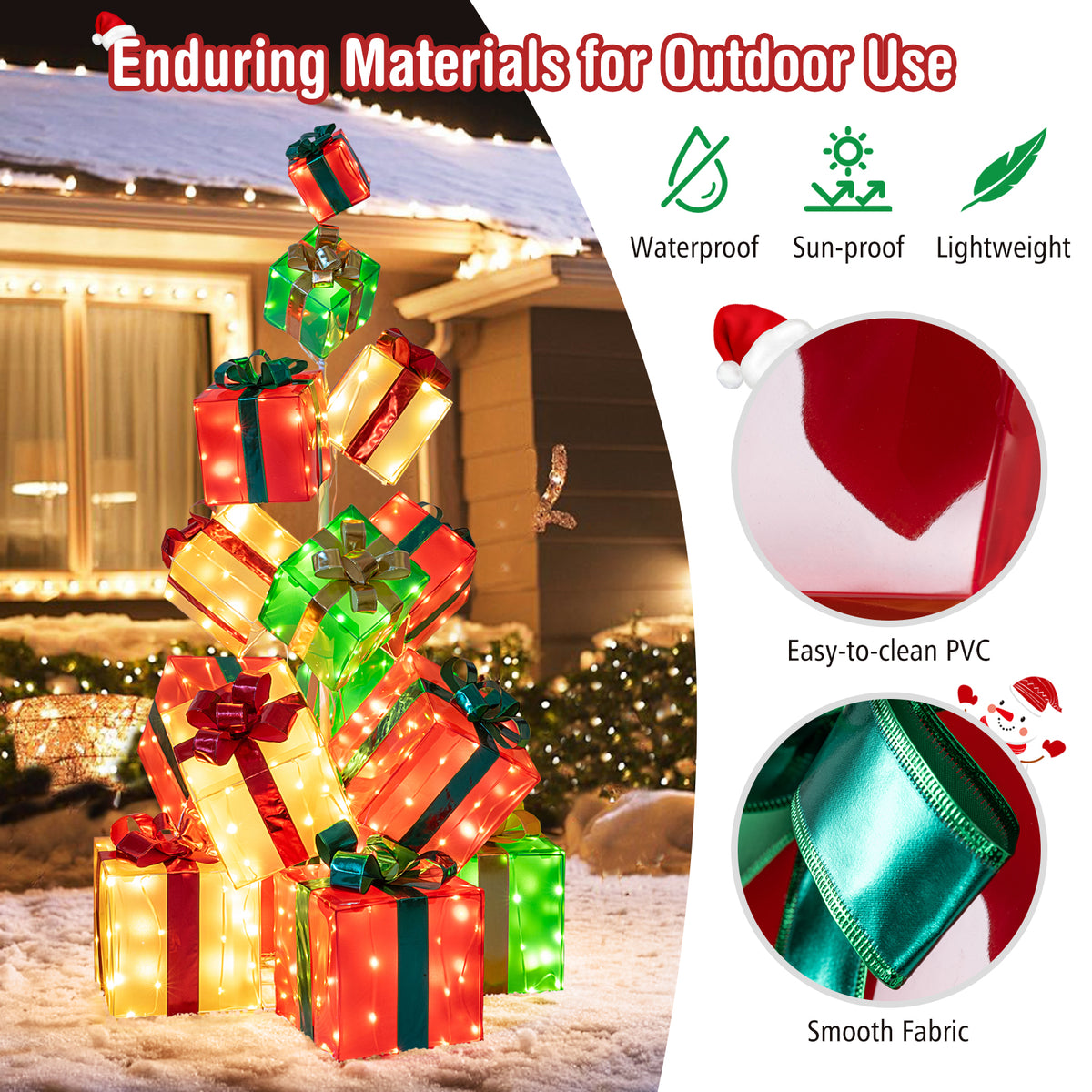 15 PCS Lighted Christmas Gift Boxes with Bowknot & 483 LED Lights for Indoor Outdoor Decor