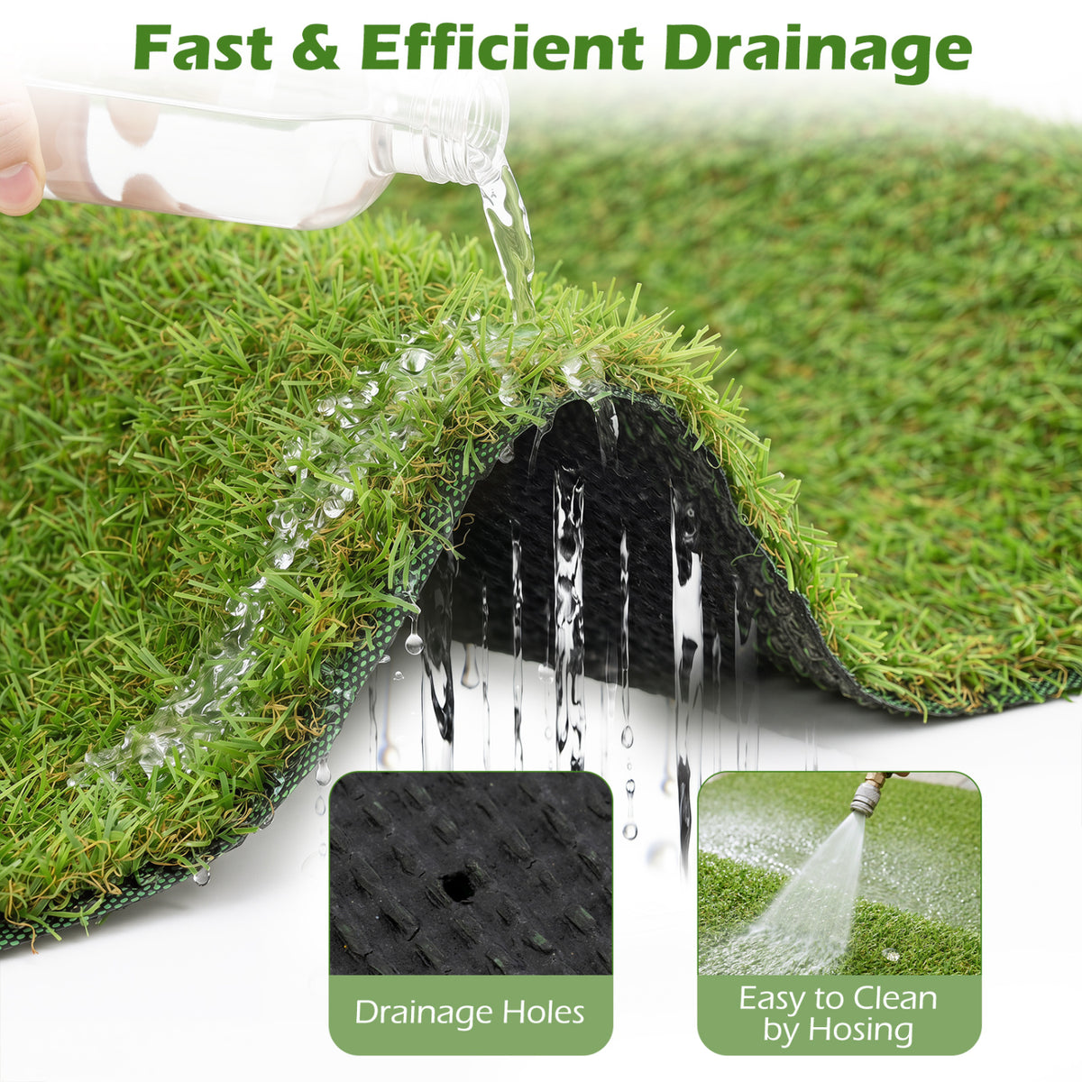 Artificial Turf Rug with 0.75 Inch Low Pile Height for Lawn & Pet Areas - Green