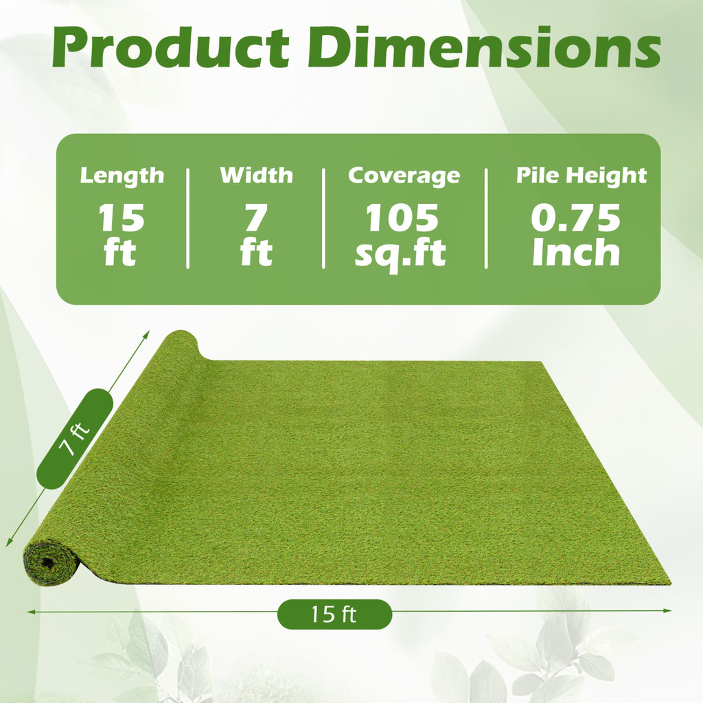 Artificial Turf Rug with 0.75 Inch Low Pile Height for Lawn & Pet Areas - Green