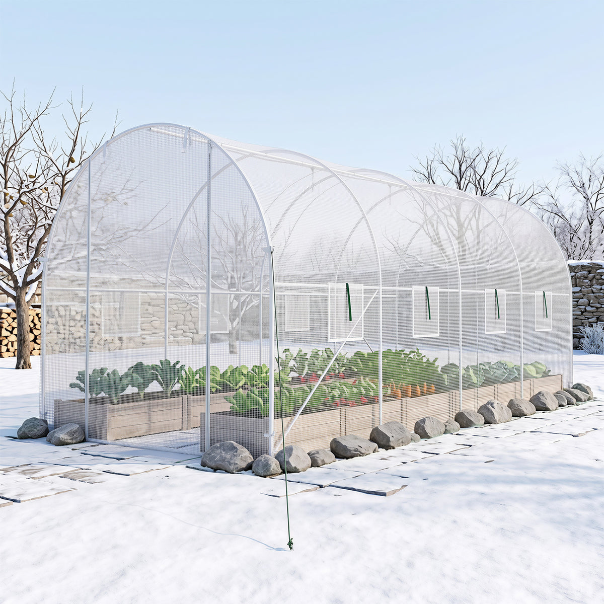 15 x 7 ft Walk-in Tunnel Greenhouse with Watering System