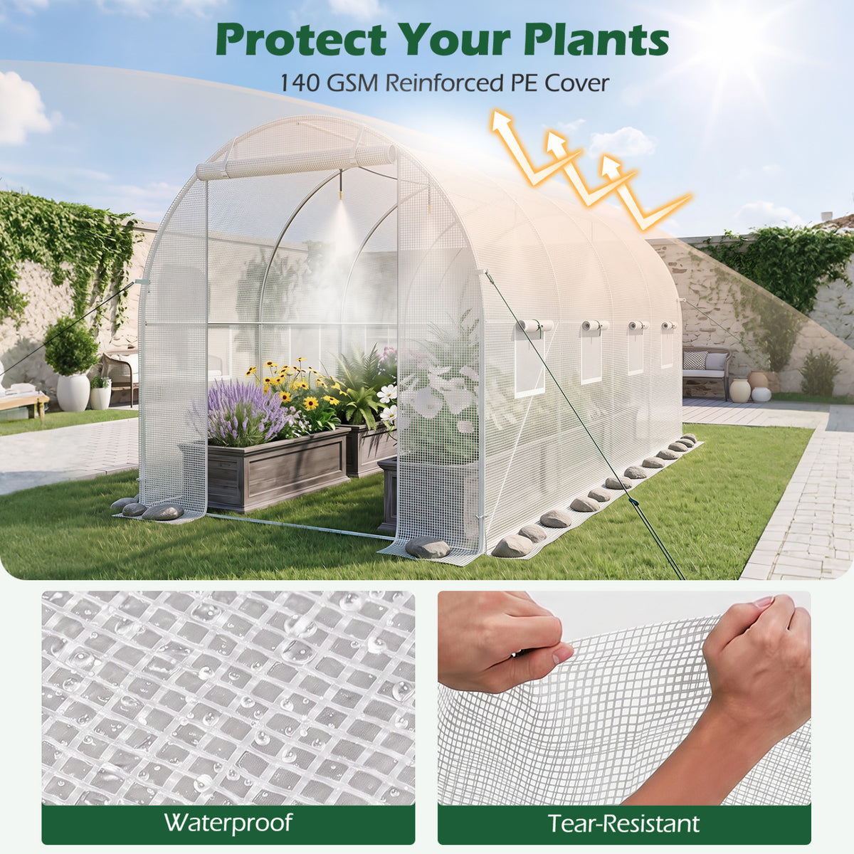 15 x 7 ft Walk-in Tunnel Greenhouse with Watering System