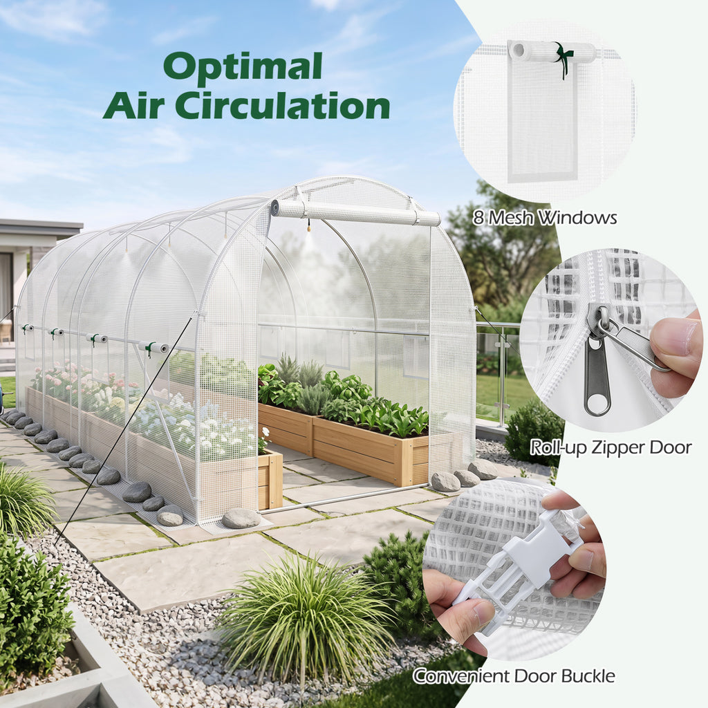 15 x 7 ft Walk-in Tunnel Greenhouse with Watering System