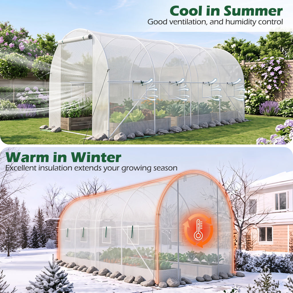 15 x 7 ft Walk-in Tunnel Greenhouse with Watering System