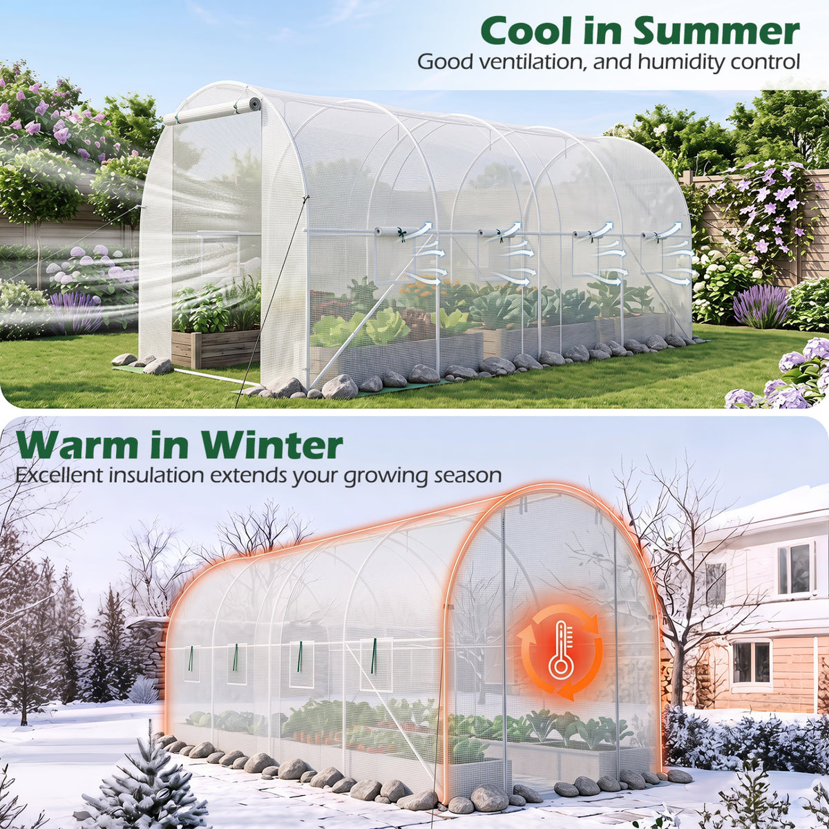 15 x 7 ft Walk-in Tunnel Greenhouse with Watering System