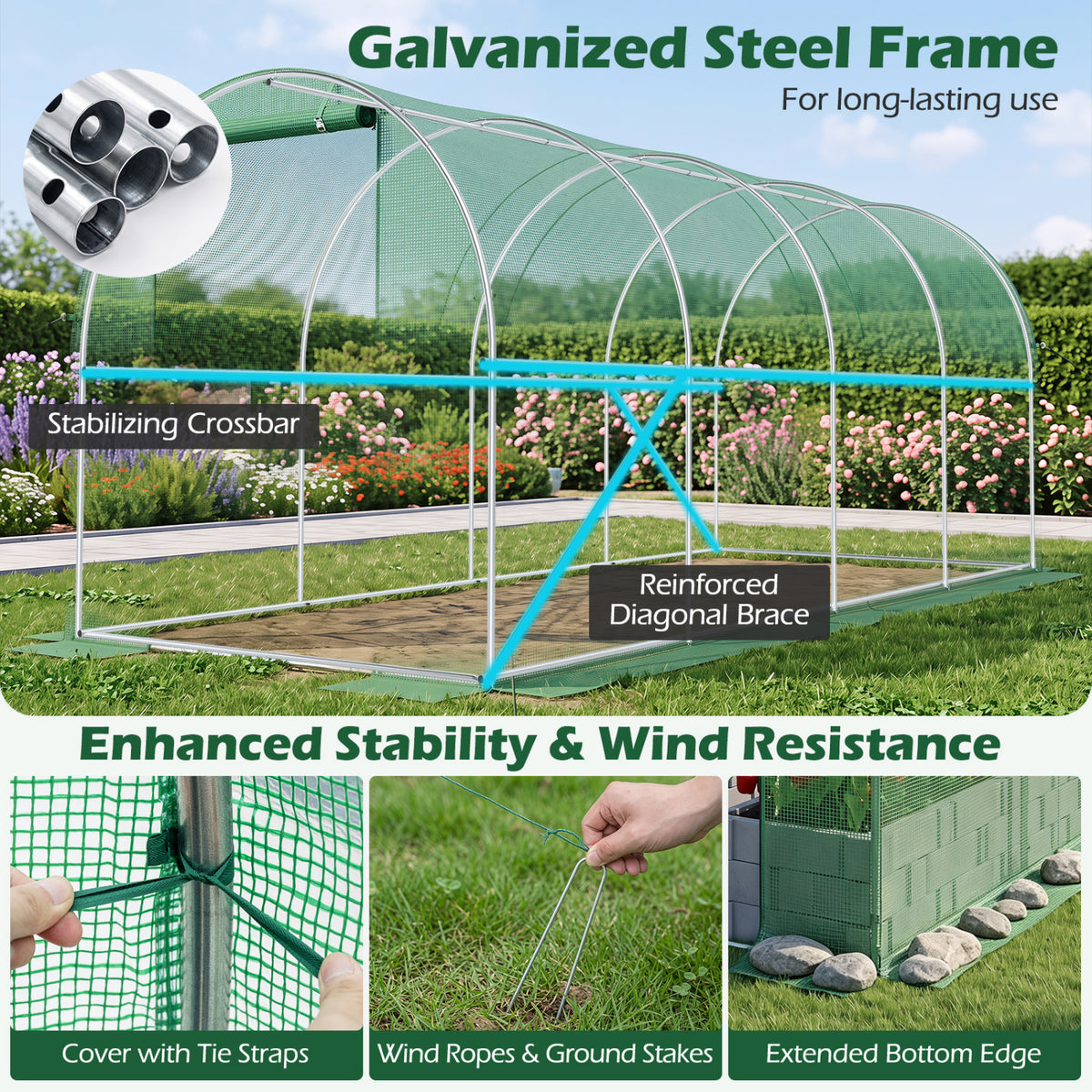 15 x 7 ft Walk-in Tunnel Greenhouse for Outdoors