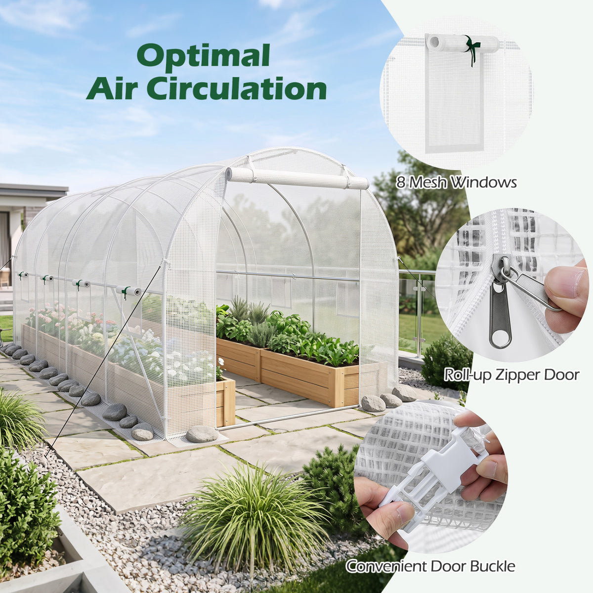 15 x 7 ft Walk-in Tunnel Greenhouse for Outdoors