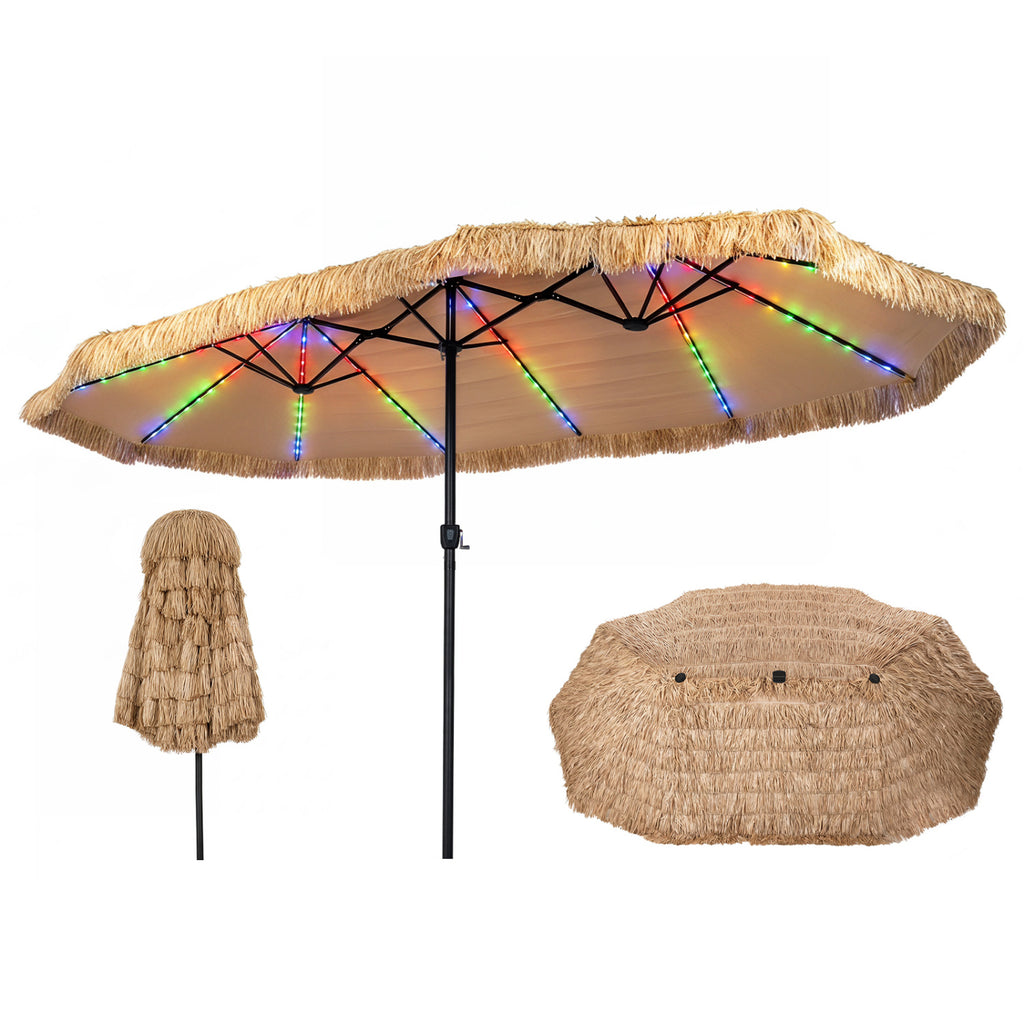15 x 9 FT Solar Double-sided Patio Umbrella with 144 Multi-colored